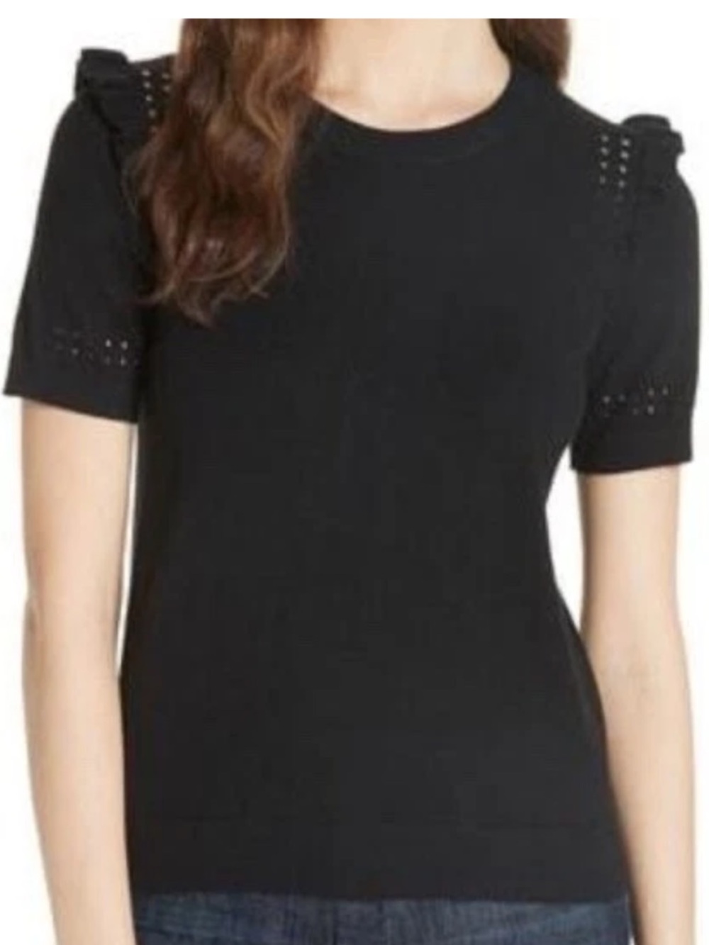 Kate Spade Cashmere Blend Ruffle Short Sleeve Sweater